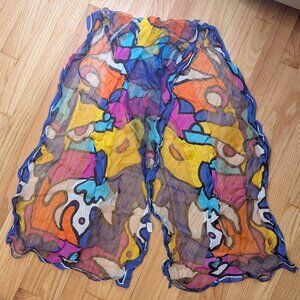 vintage 90s scarf fashionique boho artsy sheer abstract print 19" x 66" graphic